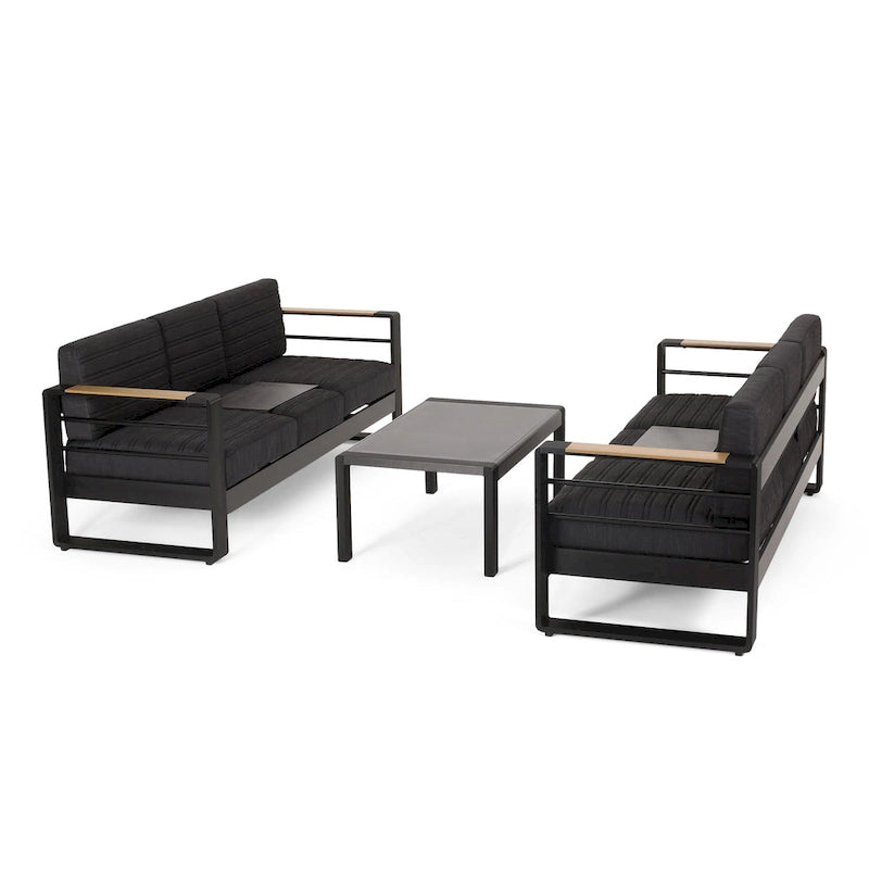Giovanna Outdoor Aluminum 6 Seater Chat Set with Water Resistant Cushions by Christopher Knight Home
