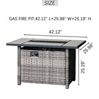 OVIOS Ensemble de mobilier de patio en osier gris 6 pièces avec brasero rectangulaire
