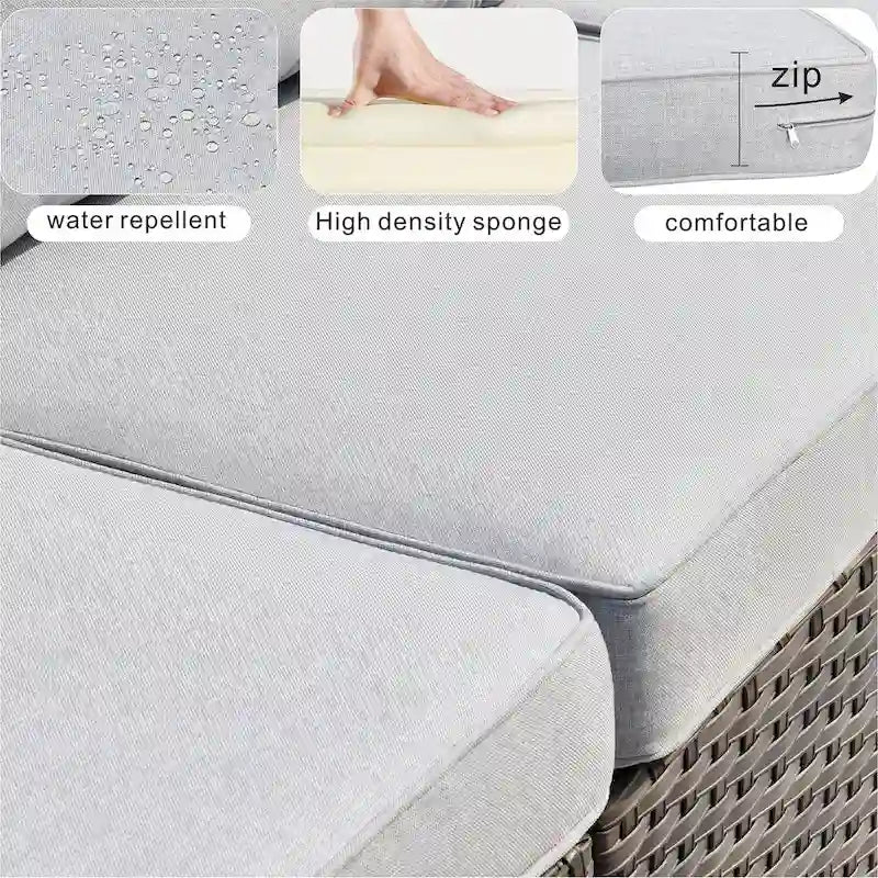 OVIOS Ensemble de mobilier de patio en osier gris 6 pièces avec brasero rectangulaire