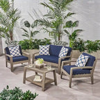 Ensemble de conversation d'extérieur 4 pièces en bois Grenada avec coussins par Christopher Knight Home