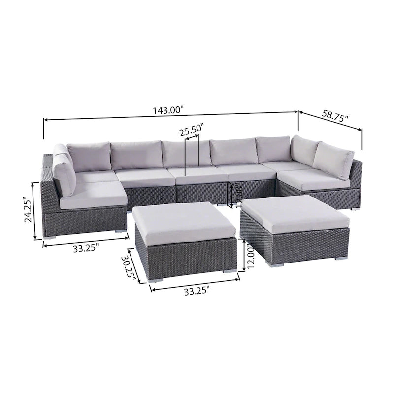 Ensemble de canapés modulaires d'extérieur en osier Santa Rosa à 7 places avec coussins de Christopher Knight Home