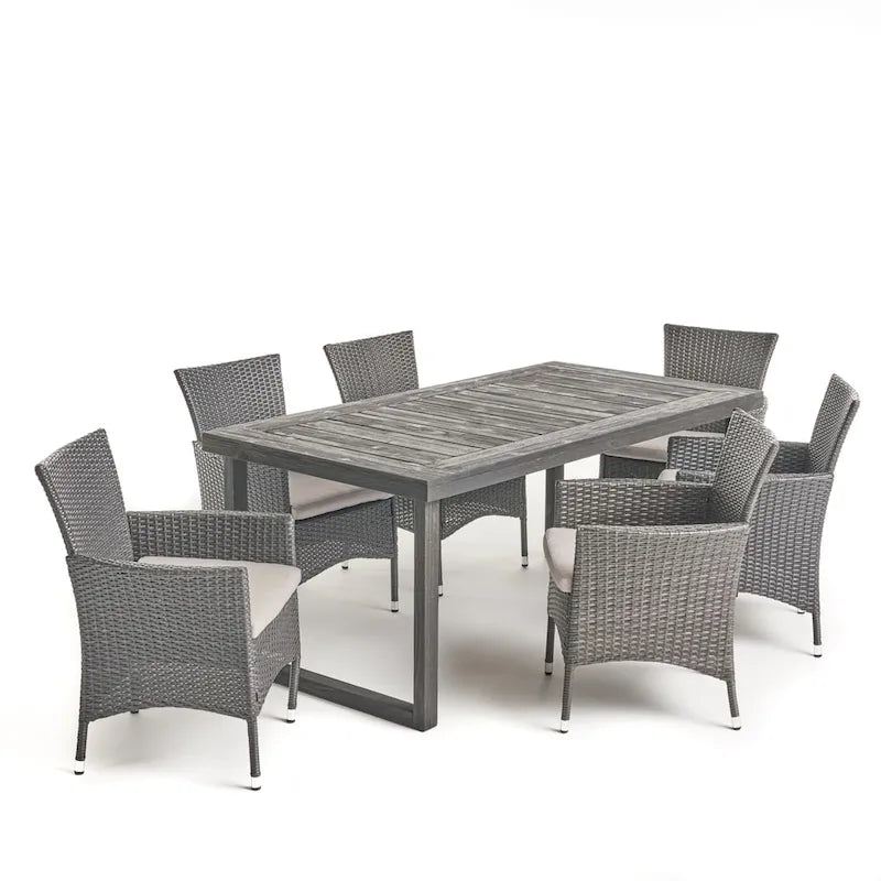 Ensemble de salle à manger d'extérieur Moralis 6 places en bois d'acacia avec chaises en osier par Christopher Knight Home