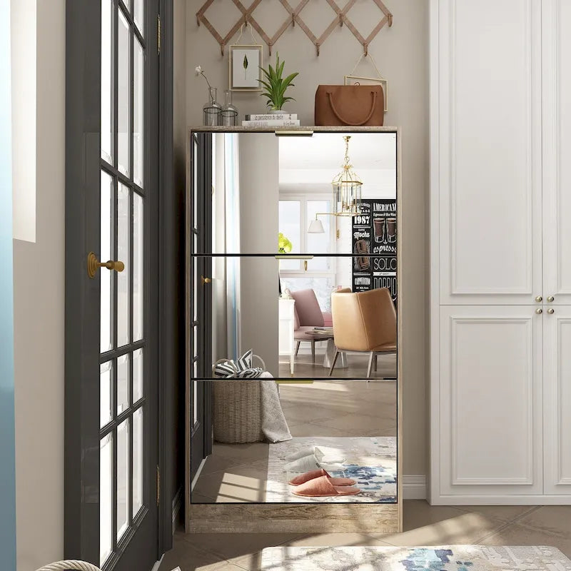 Armoire à chaussures avec miroir sur pied Meuble de rangement pour chaussures
