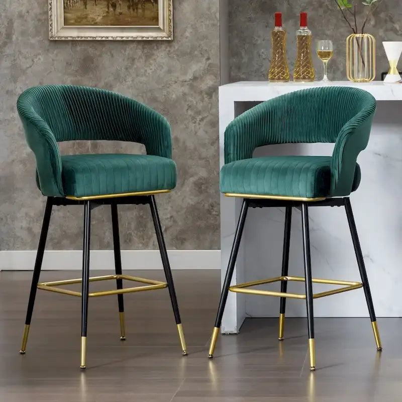Lot de 2 tabourets de bar pivotants en velours avec dossier - 56,4 cm l x 54,6 cm P x 101,6 cm H