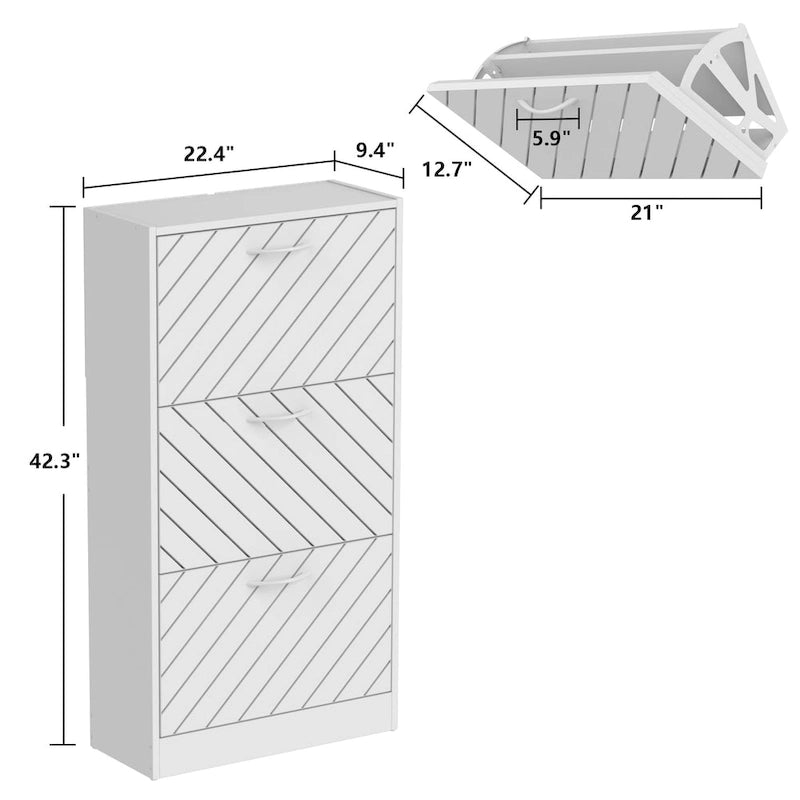  18-Pair Shoe Storage Cabinet with 3 Flip Drawers Wood/ Grey