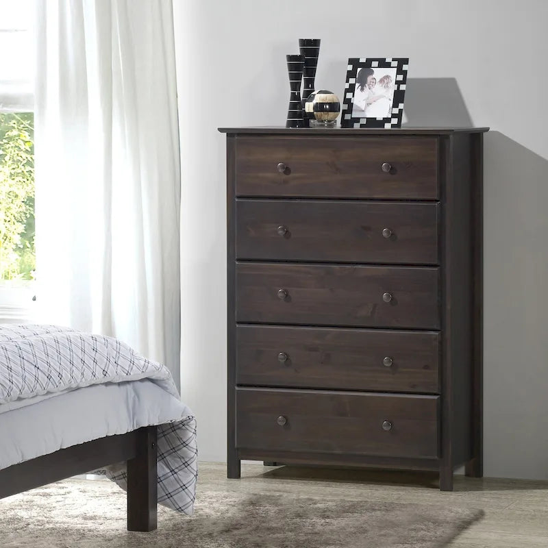 Commode Shaker 5 tiroirs en bois massif