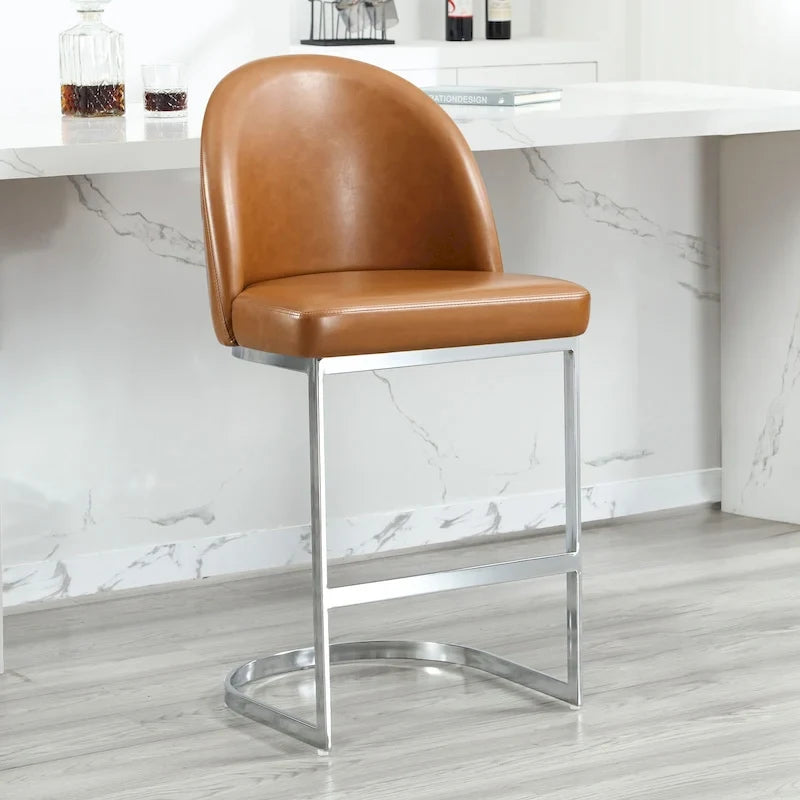 26 tabourets de bar à hauteur de comptoir avec revêtement en similicuir et pieds en métal - 38,8H x 17,9L x 20,9P