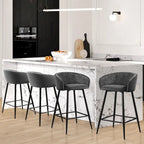 Tabourets de bar à hauteur de comptoir en velours avec accoudoirs et pieds en métal - 33,9 H x 20,1 L x 20,7 P