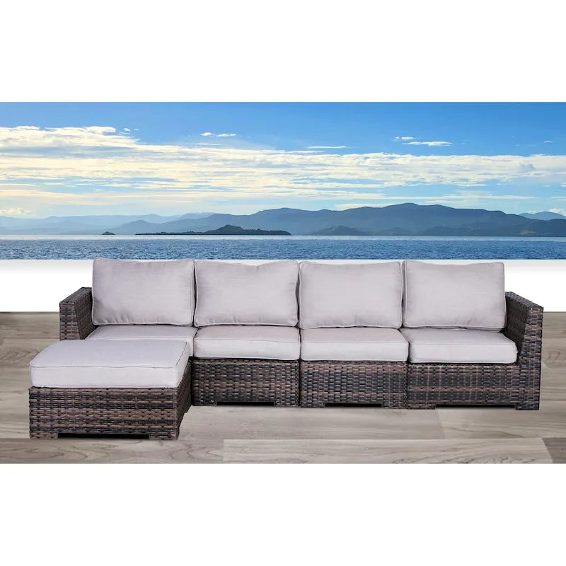 Groupe de sièges modulaires LSI 5 pièces en rotin avec coussins Sunbrella