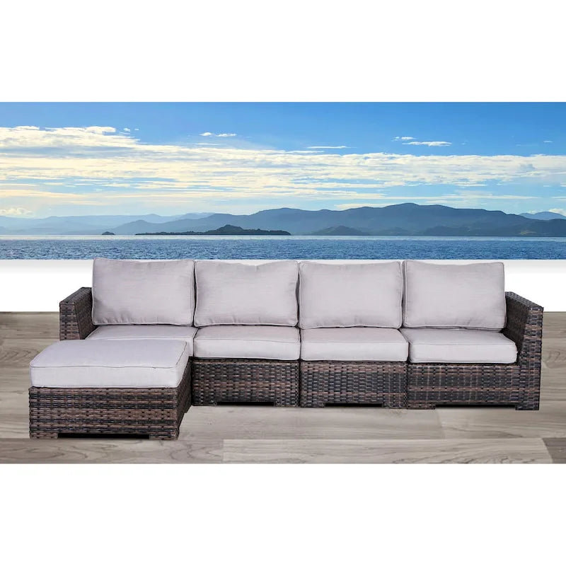 LSI 5 Piece Rattan Sectional Seating Group with Sunbrella Cushions