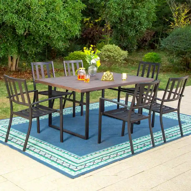 MAISON ARTS Ensemble de salle à manger de patio, table à pieds en U et chaises en métal, mobilier d'extérieur, 7 pièces