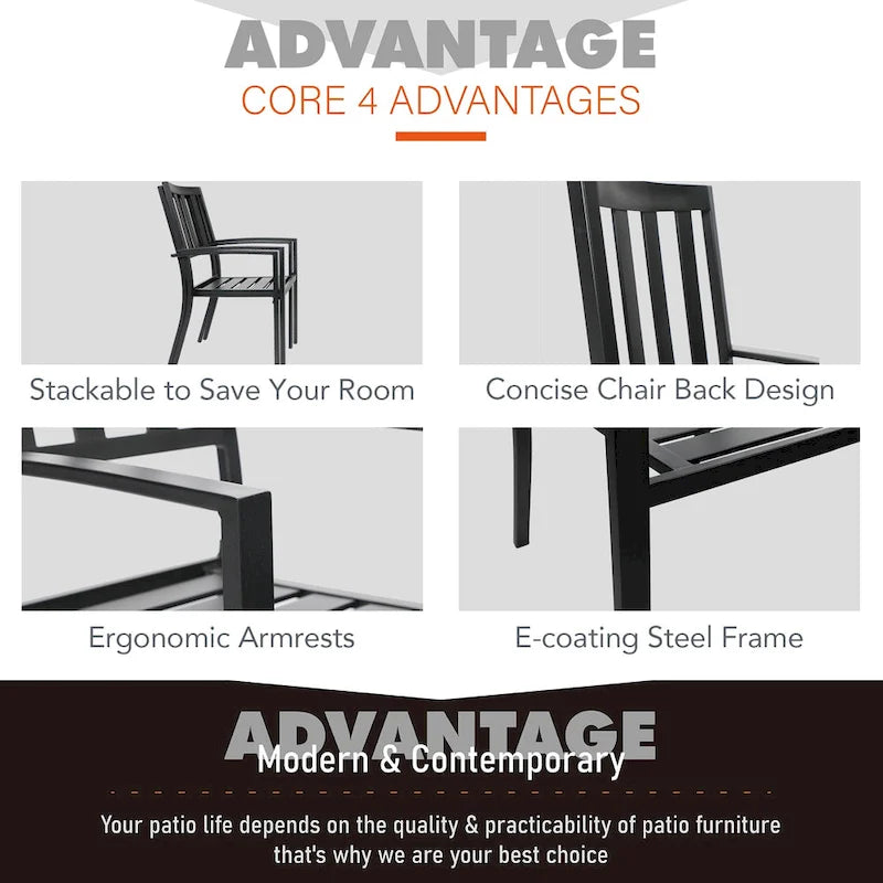 MAISON ARTS Ensemble de salle à manger de patio, table à pieds en U et chaises en métal, mobilier d'extérieur, 7 pièces