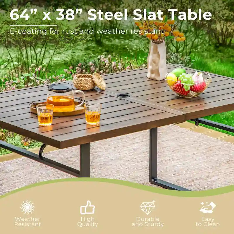 MAISON ARTS Ensemble de salle à manger de patio, table à pieds en U et chaises en métal, mobilier d'extérieur, 7 pièces