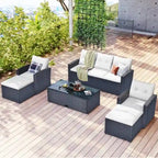 Ensemble de salon de jardin 6 pièces en rotin tressé avec table