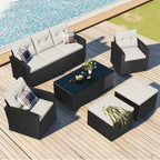 Ensemble de salon de jardin 6 pièces en rotin tressé avec table