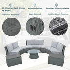 Abrihome Ensemble de 10 pièces de canapé en rotin pour l'extérieur, sectionnel semi-circulaire, gris clair