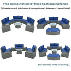 Abrihome Ensemble de 10 pièces de canapé en rotin pour l'extérieur, sectionnel semi-circulaire, gris clair