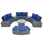 Abrihome Ensemble de 10 pièces de canapé en rotin pour l'extérieur, sectionnel semi-circulaire, gris clair