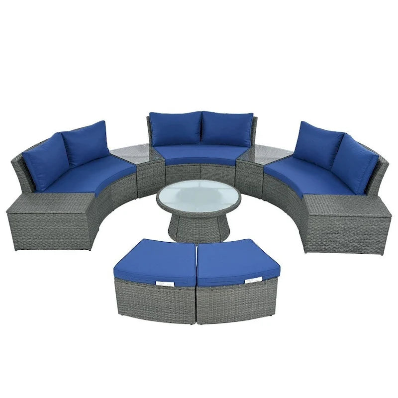 Abrihome Ensemble de 10 pièces de canapé en rotin pour l'extérieur, sectionnel semi-circulaire, gris clair