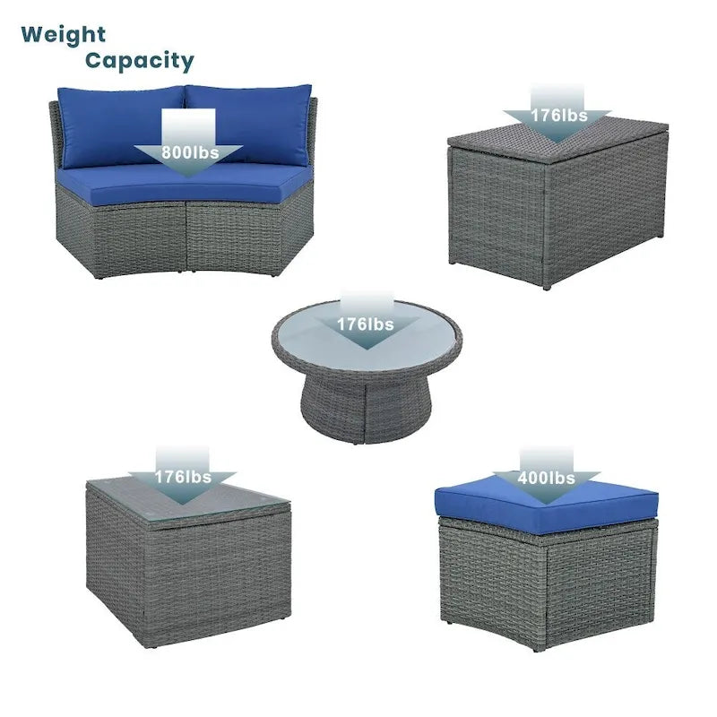 Abrihome Ensemble de 10 pièces de canapé en rotin pour l'extérieur, sectionnel semi-circulaire, gris clair
