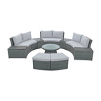 Abrihome Ensemble de 10 pièces de canapé en rotin pour l'extérieur, sectionnel semi-circulaire, gris clair