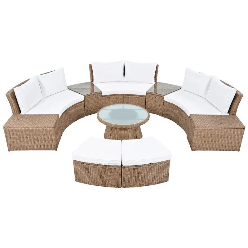 Abrihome Ensemble de 10 pièces de canapé en rotin pour l'extérieur, sectionnel semi-circulaire, gris clair