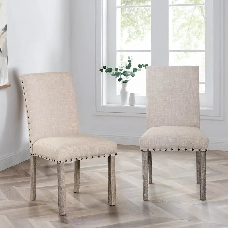 Lot de 2 chaises de salle à manger latérales de luxe en lin contemporain