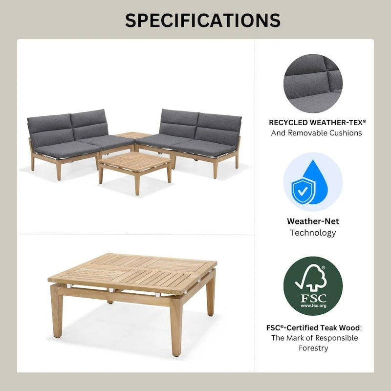 Ensemble de mobilier de jardin 6 pièces en teck FSC Amazonia Arnhou