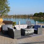 Ensemble de salon de jardin 7 pièces en osier avec table brasero