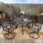 MFSTUDIO 5-Piece Patio Dining Set, 4 Sling Swivel Chairs and Multi Role Metal 37inch Square Table with 1.57 Umbrella Hole