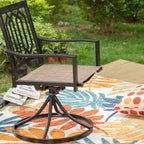 MFSTUDIO Ensemble de salle à manger de patio 5 pièces, 4 chaises pivotantes en tissu et table carrée en métal multi-usages de 94 cm avec trou pour parasol de 4 cm