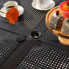 MFSTUDIO Ensemble de salle à manger de patio 5 pièces, 4 chaises pivotantes en tissu et table carrée en métal multi-usages de 94 cm avec trou pour parasol de 4 cm
