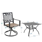 MFSTUDIO Ensemble de salle à manger de patio 5 pièces, 4 chaises pivotantes en tissu et table carrée en métal multi-usages de 94 cm avec trou pour parasol de 4 cm