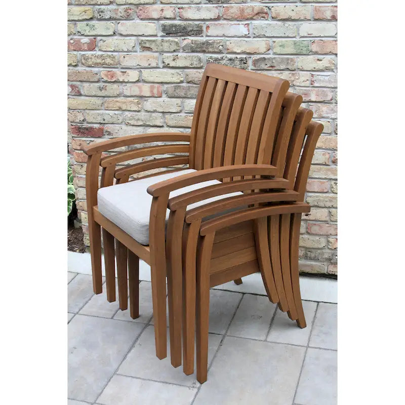 Ensemble de salle à manger Eilaf 6 pièces Eucalyptus avec chaises empilables de luxe