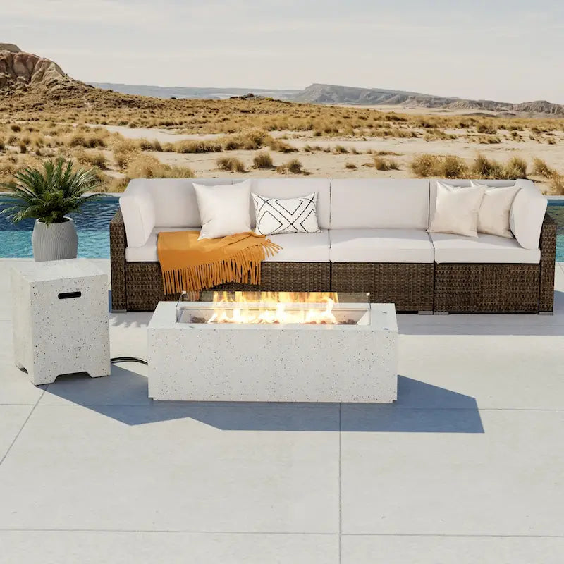 Ensemble de mobilier de jardin en osier COSIEST 5 pièces avec brasero