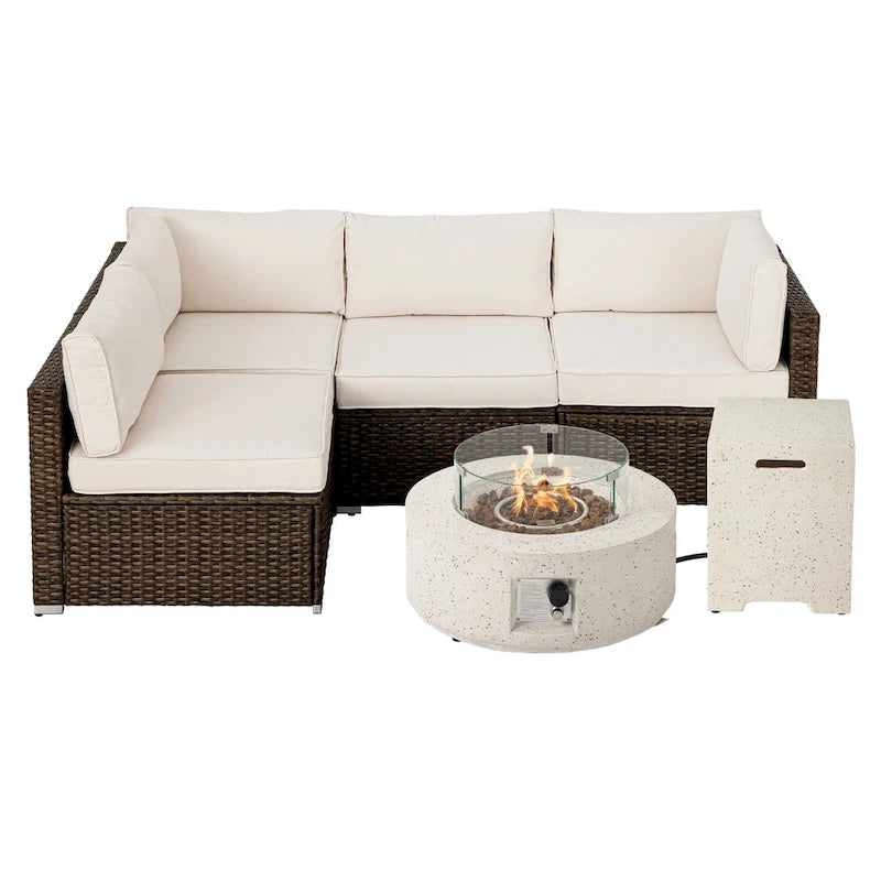 Ensemble de mobilier de jardin en osier COSIEST 5 pièces avec brasero