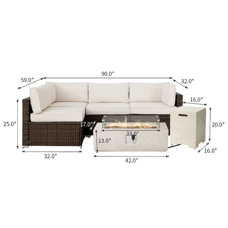 Ensemble de mobilier de jardin en osier COSIEST 5 pièces avec brasero
