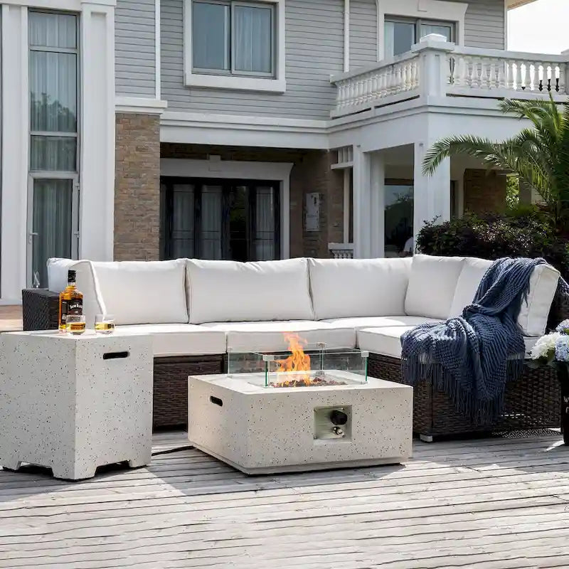 Ensemble de mobilier de jardin en osier COSIEST 5 pièces avec brasero