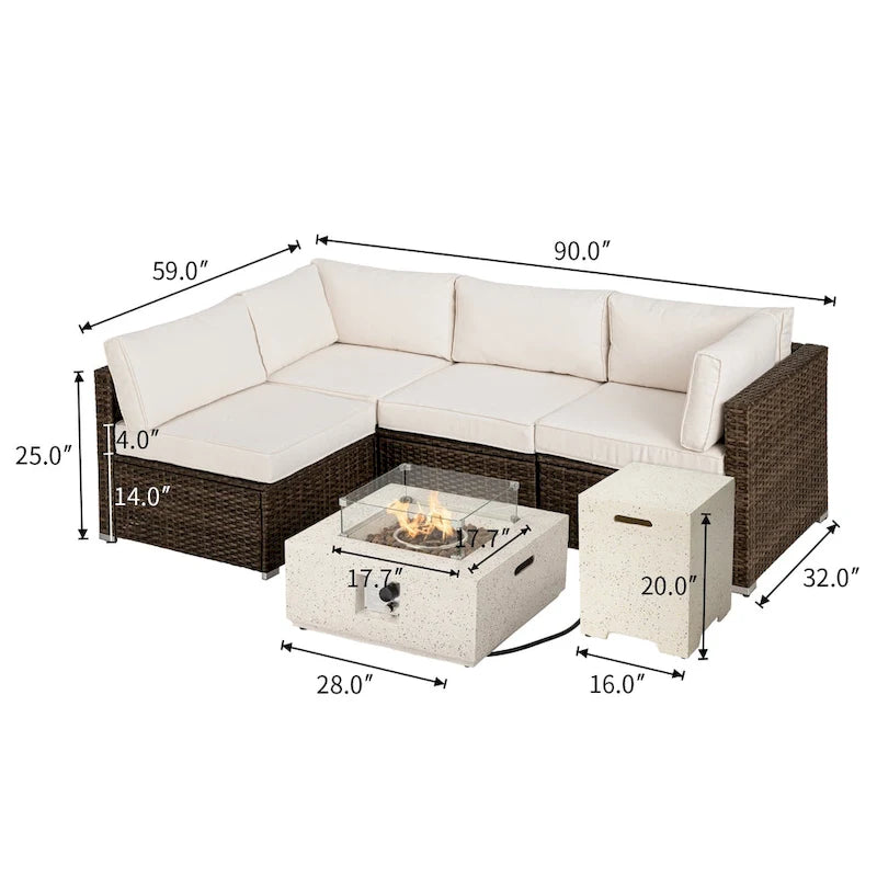 Ensemble de mobilier de jardin en osier COSIEST 5 pièces avec brasero