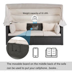 HOMEFUN Lit de Repos Extérieur Rectangulaire en Rotin Osier avec Auvent Rétractable