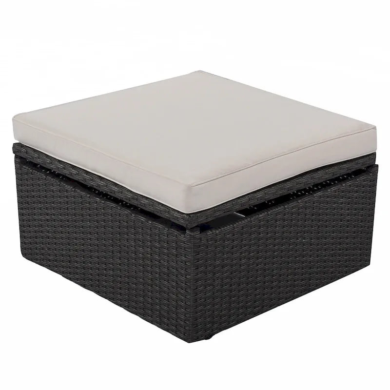 HOMEFUN Lit de Repos Extérieur Rectangulaire en Rotin Osier avec Auvent Rétractable