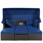 HOMEFUN Lit de Repos Extérieur Rectangulaire en Rotin Osier avec Auvent Rétractable