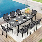 MAISON ARTS Ensemble de salle à manger d'extérieur 7/9 pièces avec 6 chaises à motif arrière amélioré en métal thermolaqué et 1 table extensible en métal