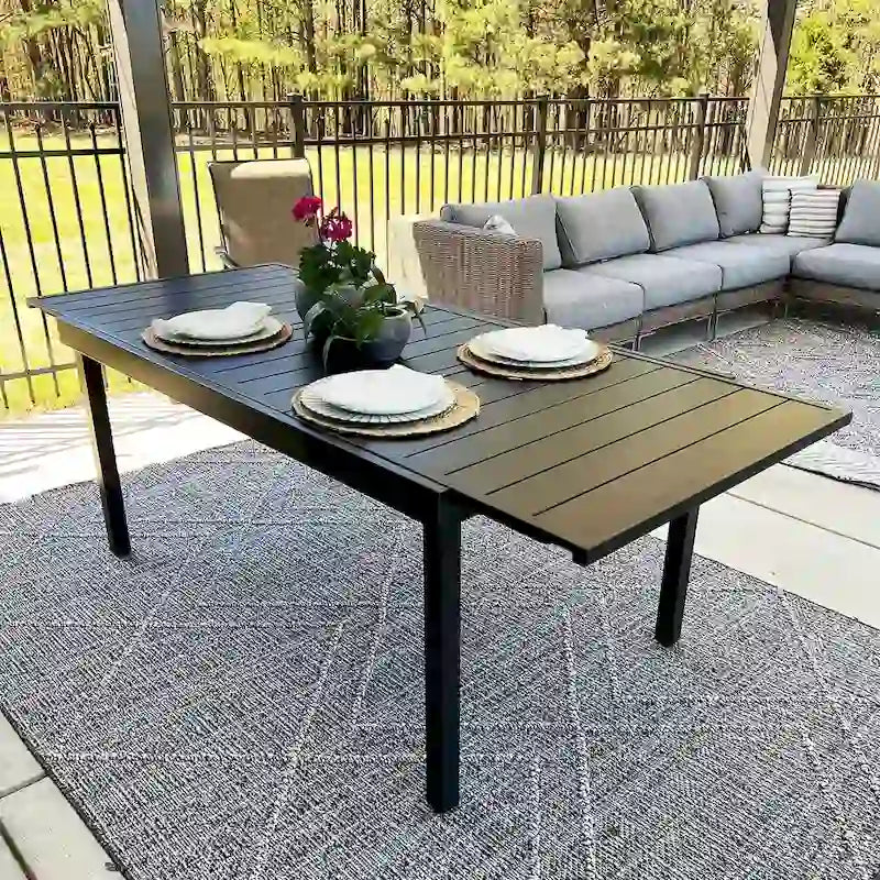 MAISON ARTS Ensemble de salle à manger d'extérieur 7/9 pièces avec 6 chaises à motif arrière amélioré en métal thermolaqué et 1 table extensible en métal