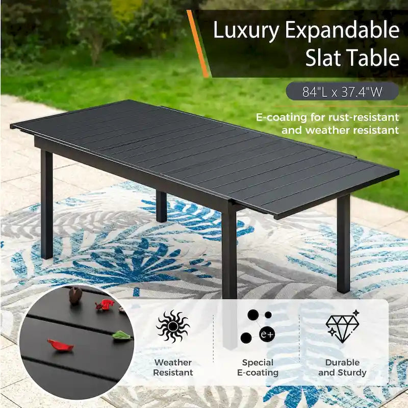 MAISON ARTS Ensemble de salle à manger d'extérieur 7/9 pièces avec 6 chaises à motif arrière amélioré en métal thermolaqué et 1 table extensible en métal