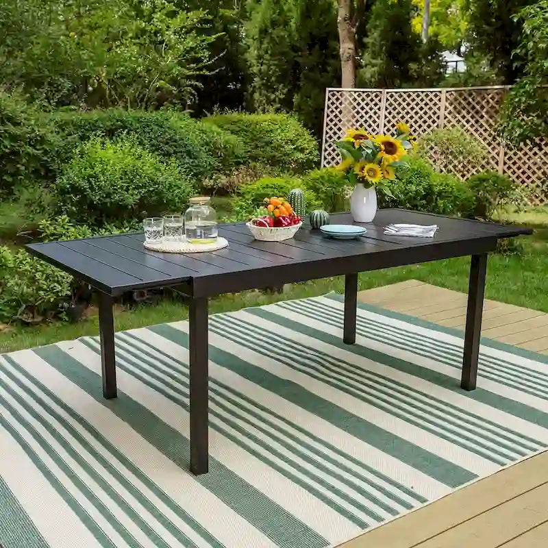 MAISON ARTS Ensemble de salle à manger d'extérieur 7/9 pièces avec 6 chaises à motif arrière amélioré en métal thermolaqué et 1 table extensible en métal