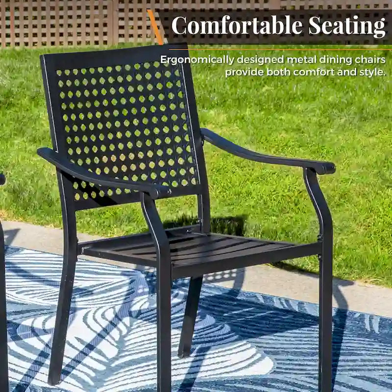 MAISON ARTS Ensemble de salle à manger d'extérieur 7/9 pièces avec 6 chaises à motif arrière amélioré en métal thermolaqué et 1 table extensible en métal