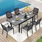 MAISON ARTS Ensemble de salle à manger d'extérieur 7/9 pièces avec 6 chaises à motif arrière amélioré en métal thermolaqué et 1 table extensible en métal