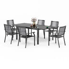 MAISON ARTS Ensemble de salle à manger d'extérieur 7/9 pièces avec 6 chaises à motif arrière amélioré en métal thermolaqué et 1 table extensible en métal