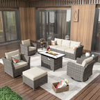 HOOOWOOO Salon de jardin d'extérieur en osier 10 pièces avec foyer